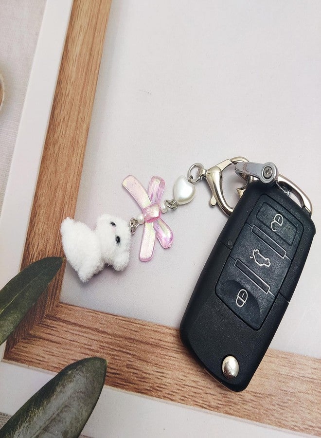 Nalefow Cute Dog Keychain Fuzzy Dog Puppy Decor Keychain Aesthetic Y2K Purse Bag Charm Stylish Dog Pendant Keychains Accessories (White) - Image 4
